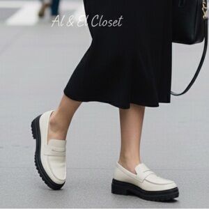 Quince Italian Cow Leather Lug Sole Loafers Bone Ivory Platform Shoes US 9 NIB